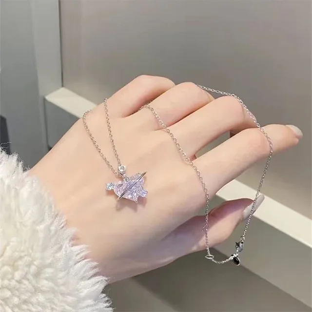 Pink Love Planet Pendant Necklace Y2K Zircon Decor Pendant Necklace Jewelry Gift For Women Girls